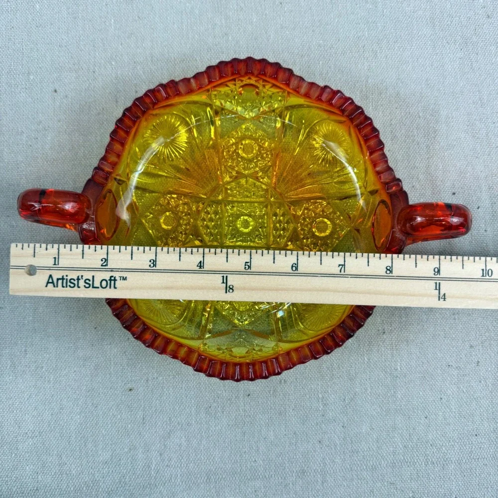 Vintage L.E. Smith Amberina Glass Daisy and Button‎ Two Handled Bon Bon Dish